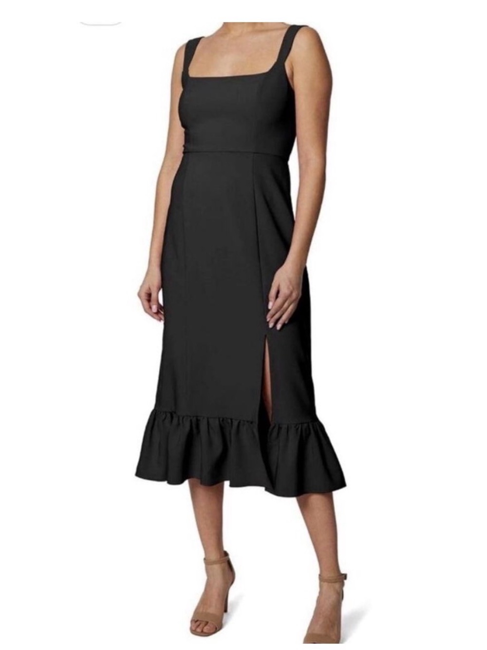 Laundry By Shelli Segal Black Square-Neck Midi Dress with Ruffle Hem